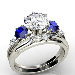 ⚡    Lovely Round White And Royal Blue CZ Ring for Women, FB16FA1150